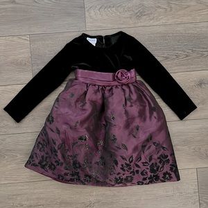Blueberi Boulevard‎ Gir’s 4T Black/Purple Velvet Chiffon Long Sleeve Dress